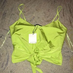 Green crop tank top